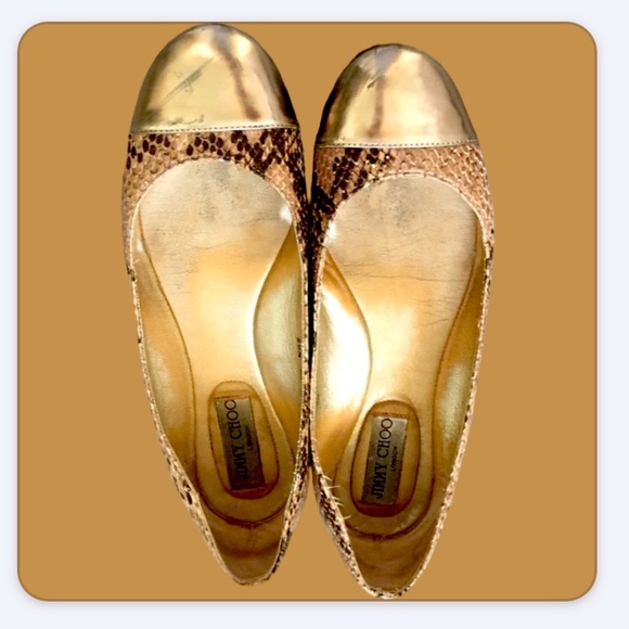 Jimmy Choo 38.5 Gold Metallic Leather Cap Toe Flats - Picture 1 of 8
